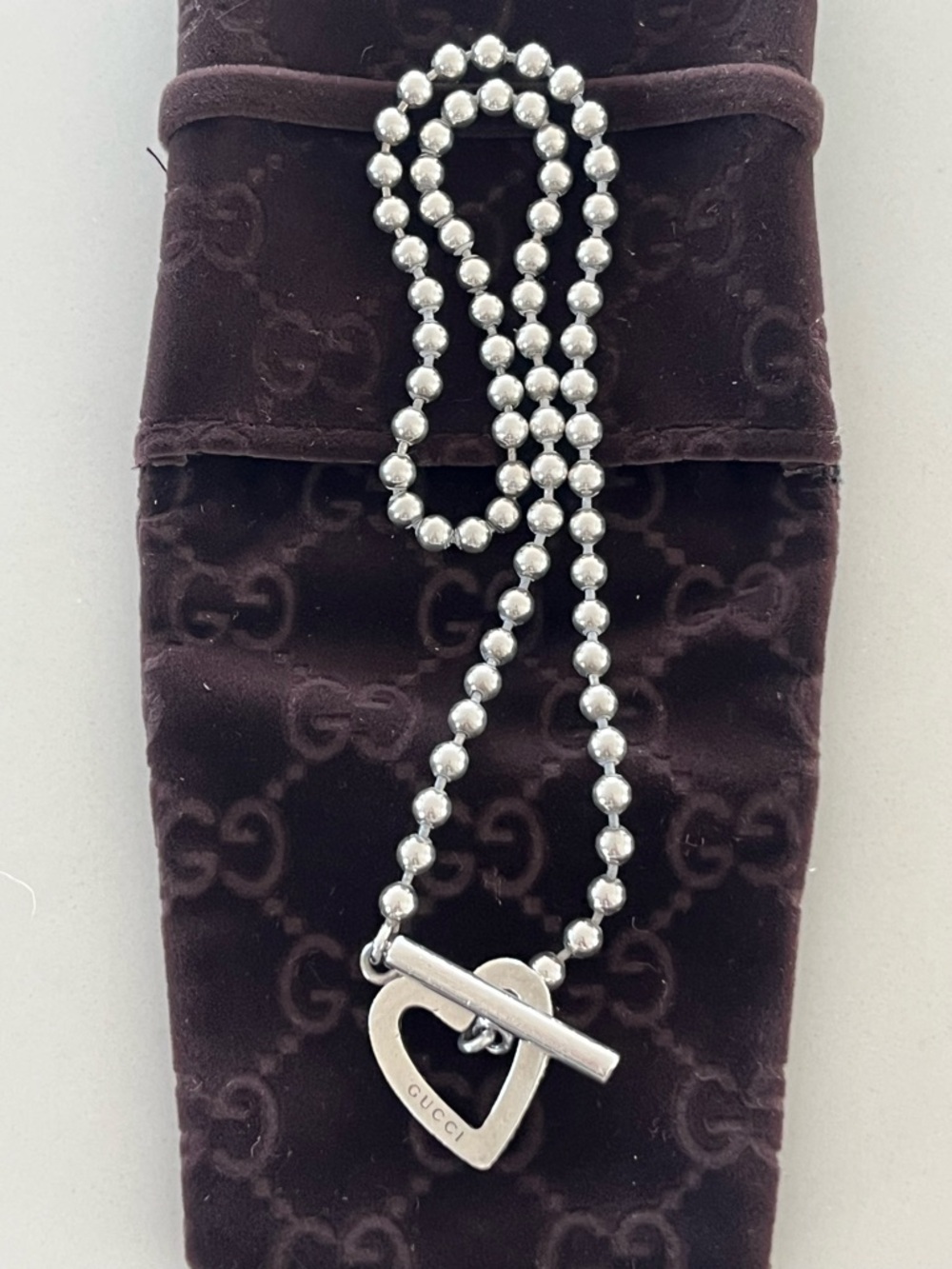 Gucci Silver Heart Toggle Ball Chain Necklace or Doubled Bracelet Full Inclusion